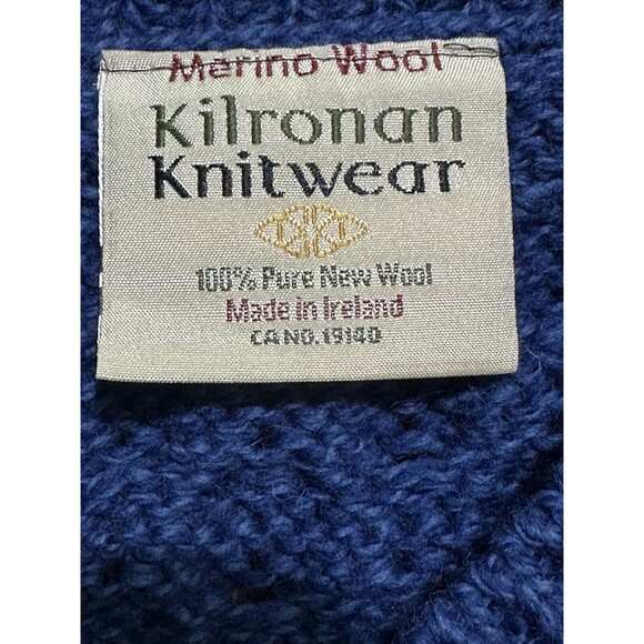 Kilronan Knitwear Sweater Cardigan Wool Ireland Cable Knit Royal Blue‎ Womens XS - Picture 3 of 5